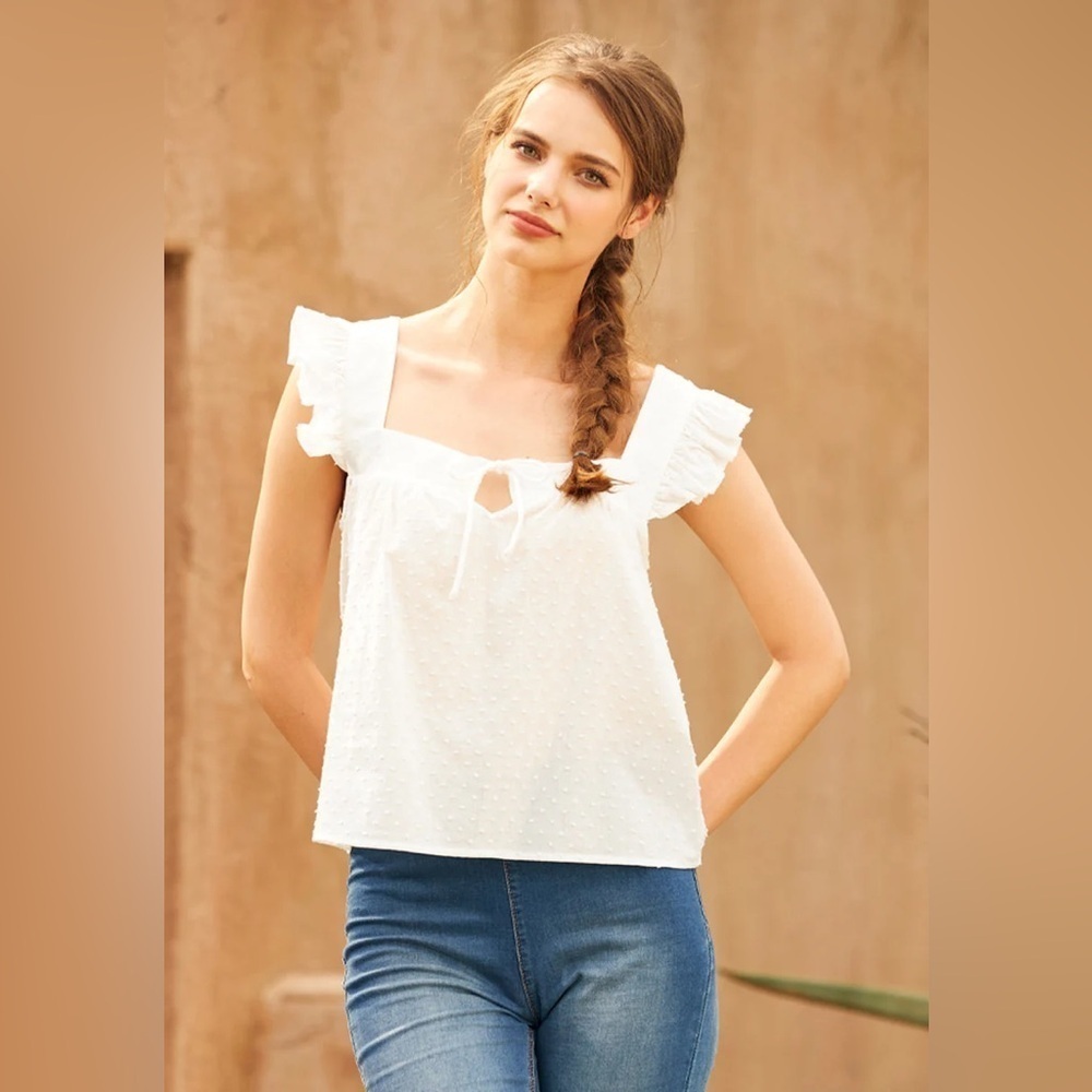 ModCloth Women’s Plus Size Flutter Sleeve Textured Square Neck White Top Sz 2X